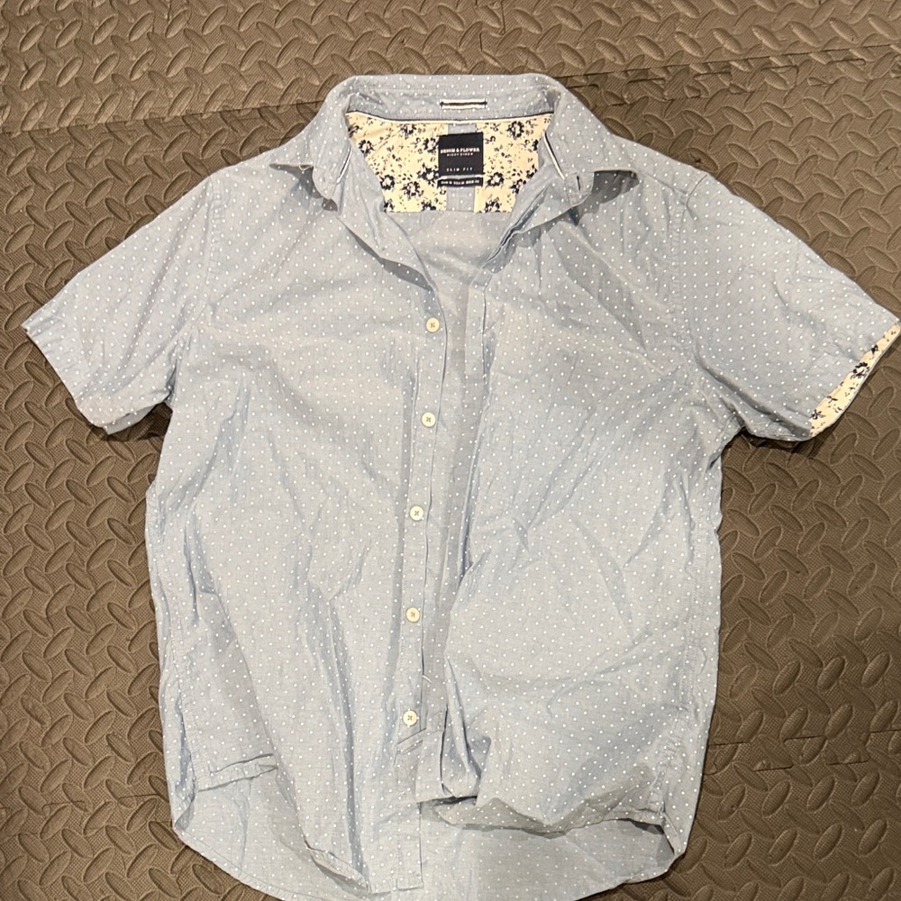 Denim & Flower Sky Blue Dotted Shirt